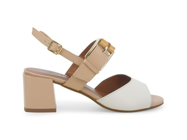 Melluso Donna Sandalo Bicolore Cinturino Tallone Tomaia Pelle Bianca Beige K35517-234055